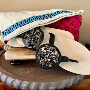 Tory Burch Black and White Rhinestone Miller Sandals